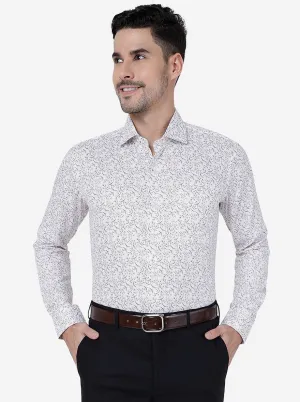 White & Maroon Printed Slim Fit Formal Shirt | Metal