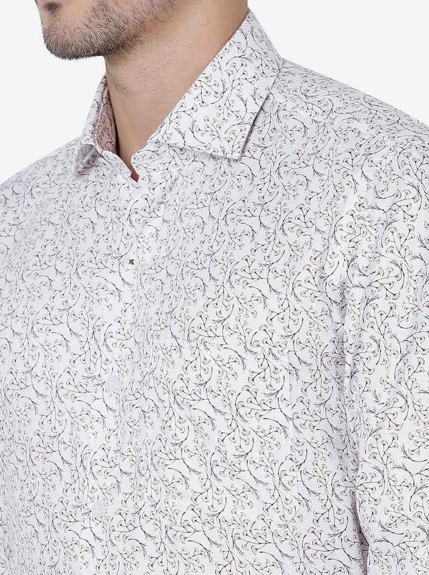 White & Maroon Printed Slim Fit Formal Shirt | Metal