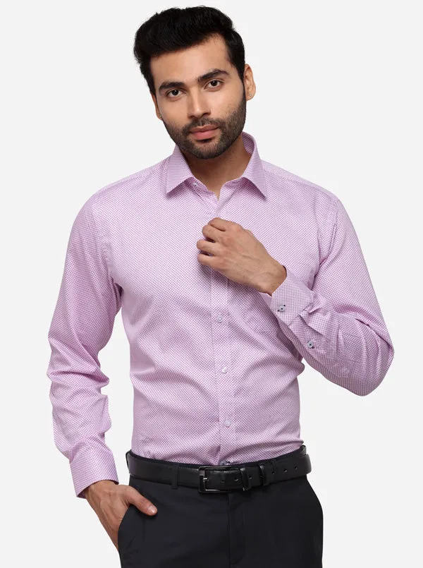 White & Pink Printed Regular Fit Formal Shirt | Greenfibre