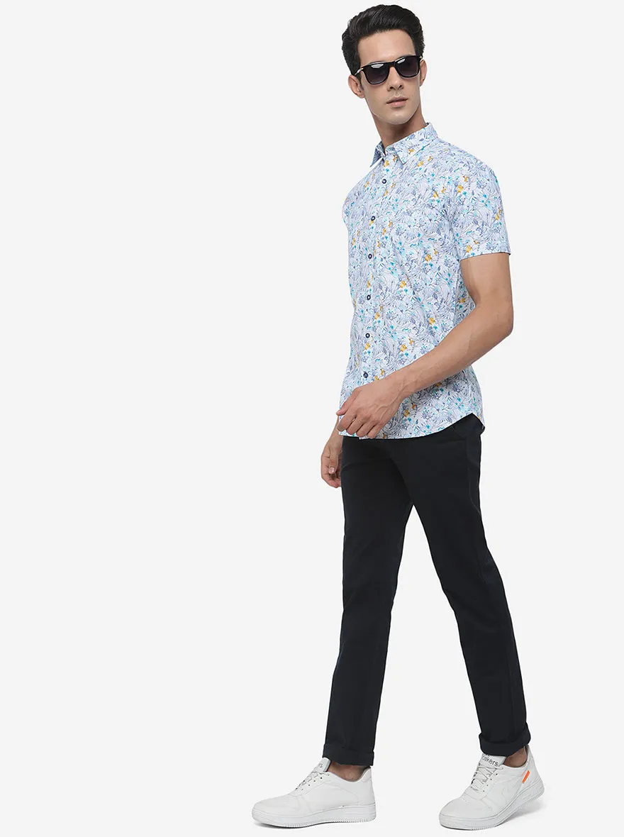 White & Purple Printed Slim Fit Semi Casual Shirt | JadeBlue