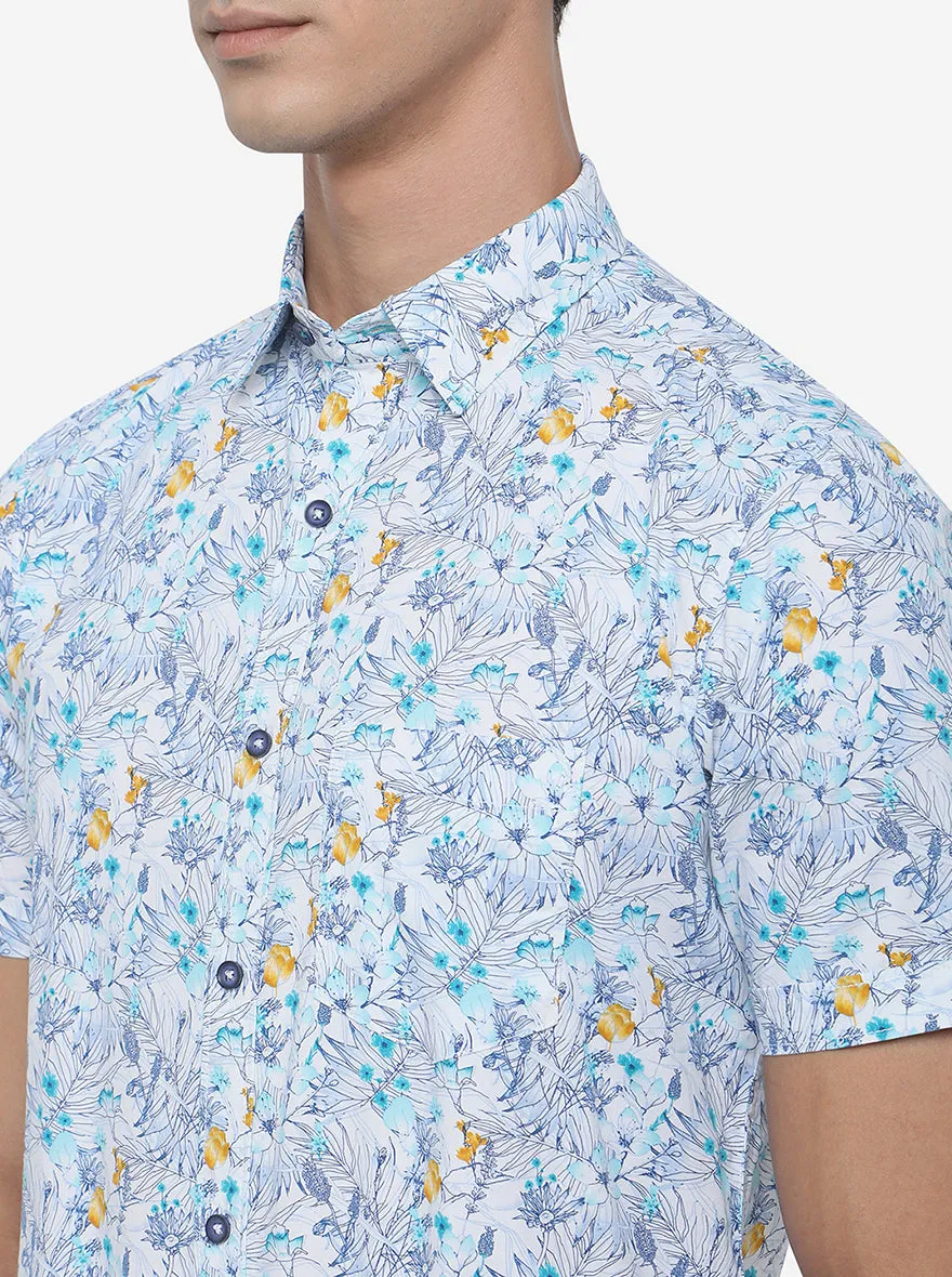 White & Purple Printed Slim Fit Semi Casual Shirt | JadeBlue