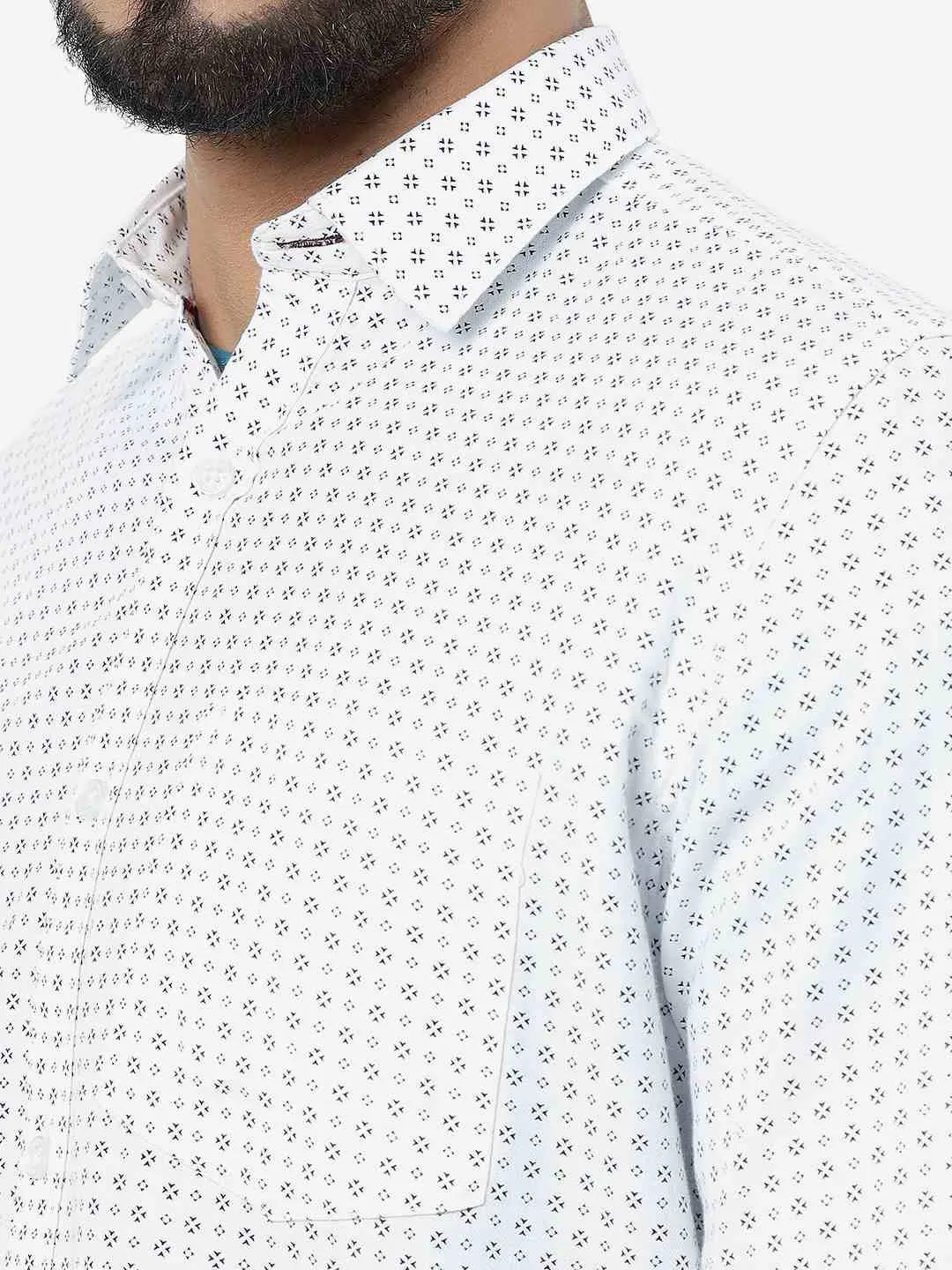 White Printed Smart Fit Semi Casual Shirt | Greenfibre